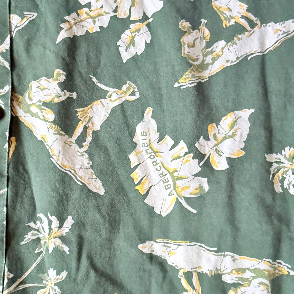 Abercrombie & Fitch Mens Vintage 90s Mens Hawaiian Hula Button Up Shirt, Green,L - Picture 6 of 11